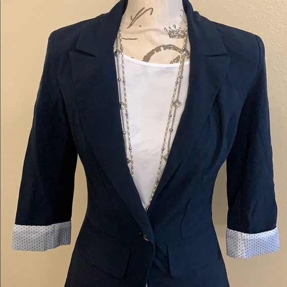 Navy Blue, A. Byer, blazer w/ polka dot cuffs - Picture 2 of 8